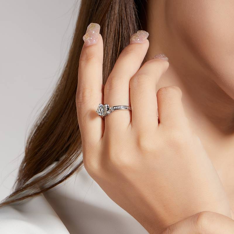 直臂唐嫣同款S925银镀白金MoissaniteWomen's Ring1ctD级